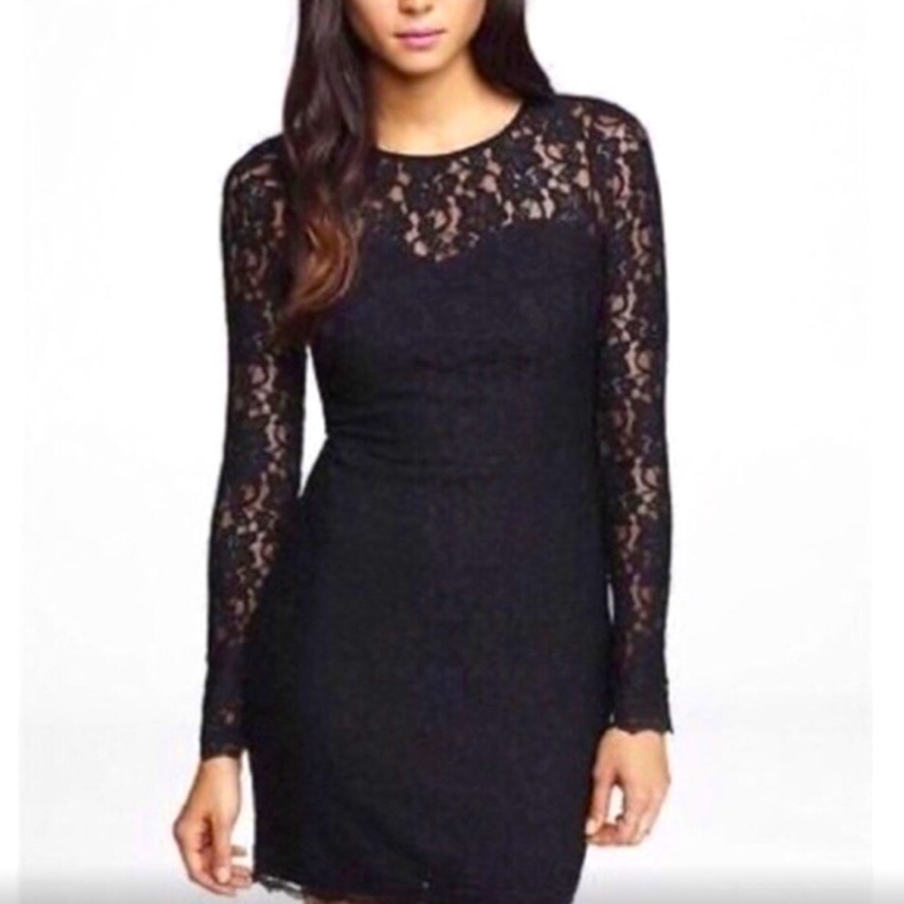 Express Womens S Small Formal Black Lace Short Dress with Open Back Long Sleeves